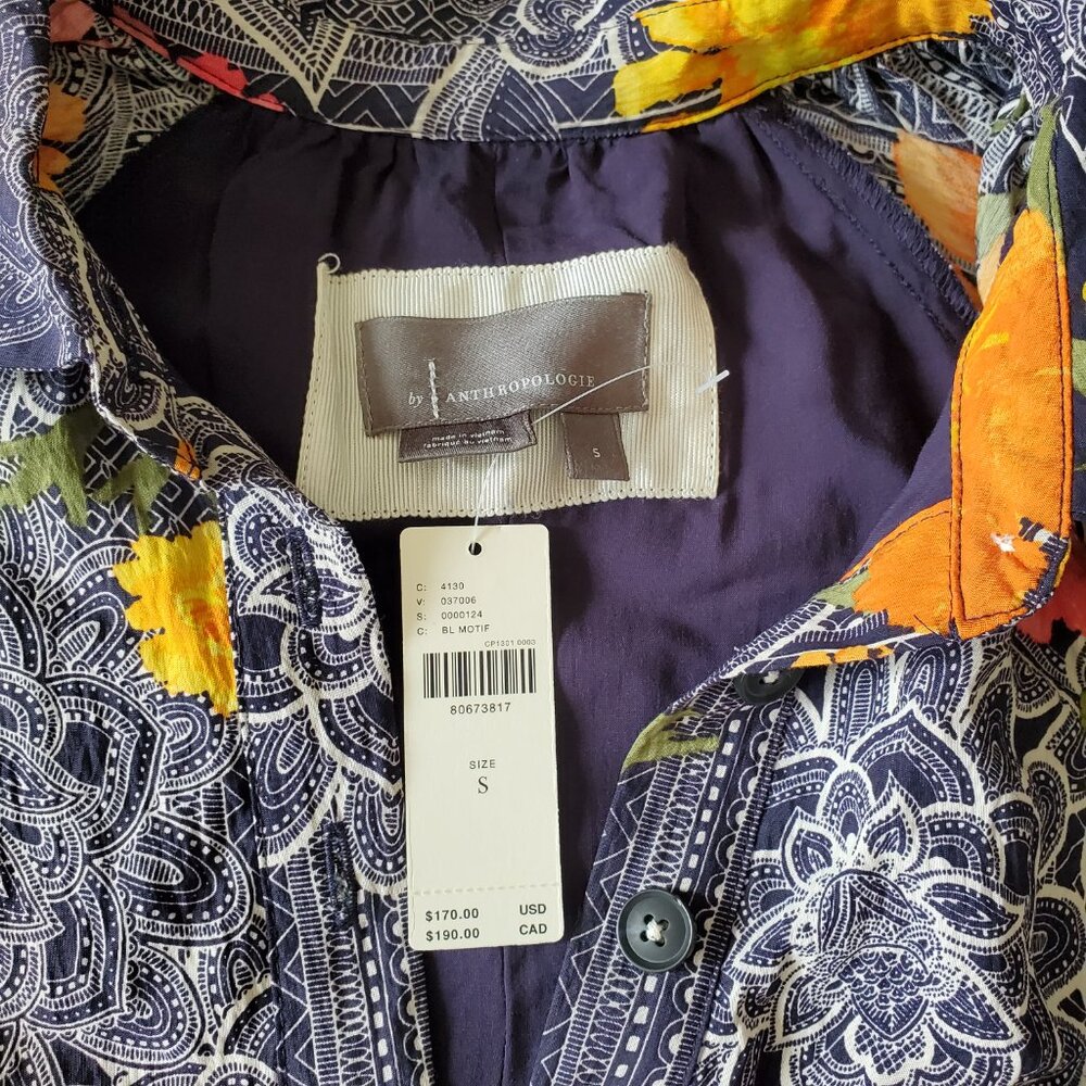 NEW Anthropologie Floral Blue Motif Midi Dress Navy blue floral Oversized Small - Picture 6 of 8